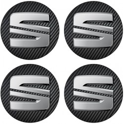 4 adhésifs SEAT noir chrome DIAMETRE 68 MM pour centre de jantes stickers 