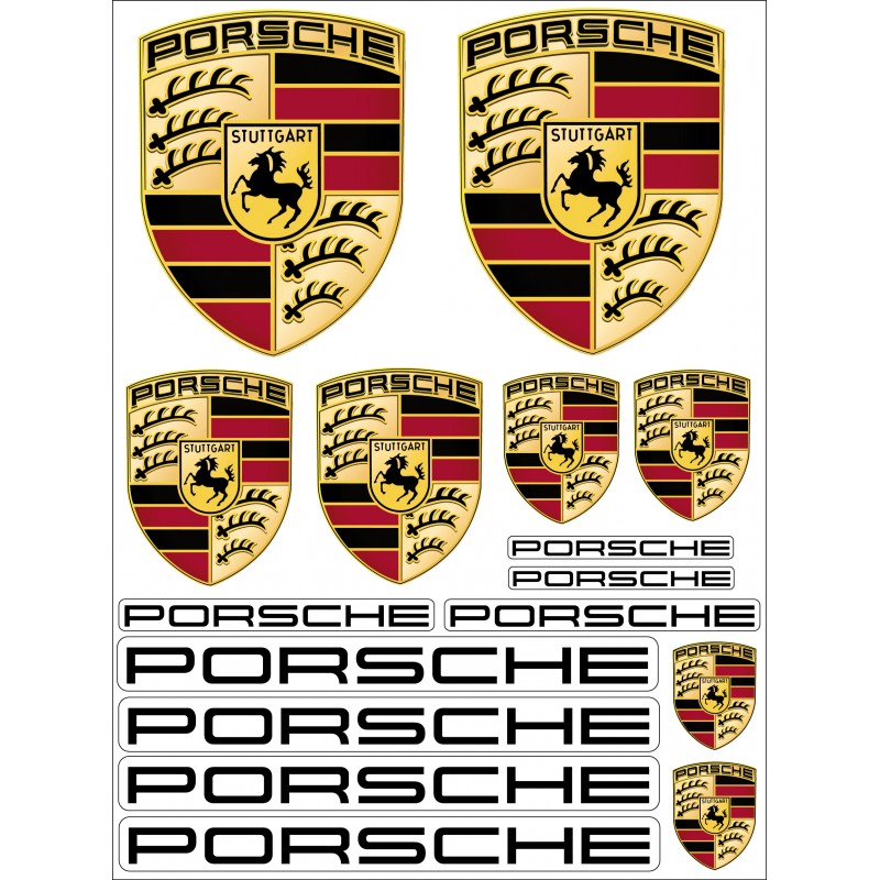 Planche de 16 Stickers Autocollants auto Porsche