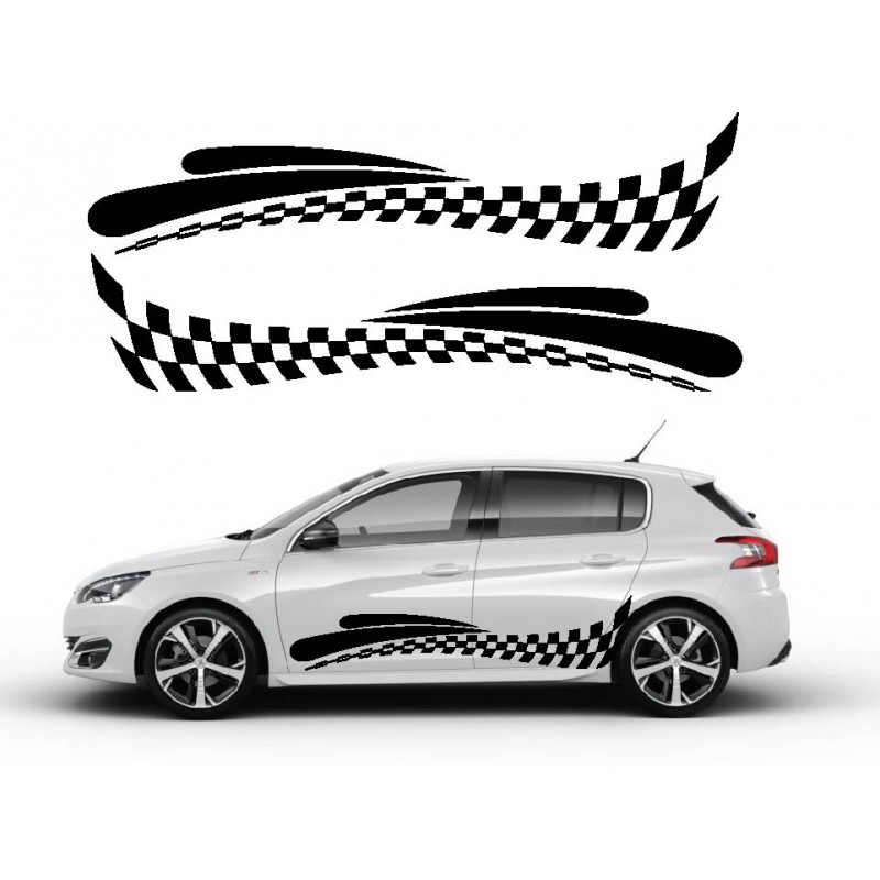 Stickers autocollants bas de caisse Peugeot damier Style