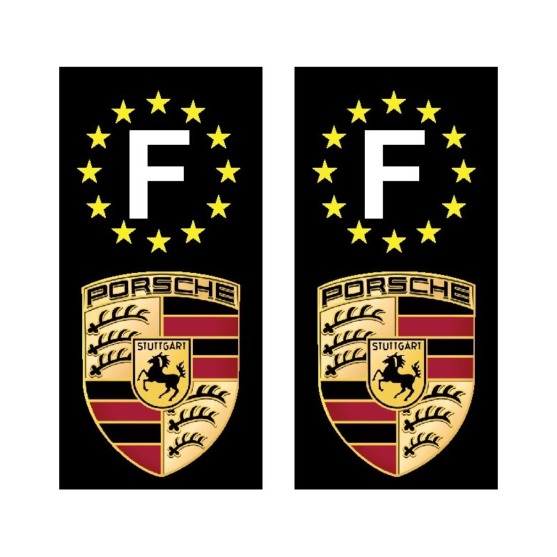 2 Stickers autocollants plaque d'immatriculation Porsche