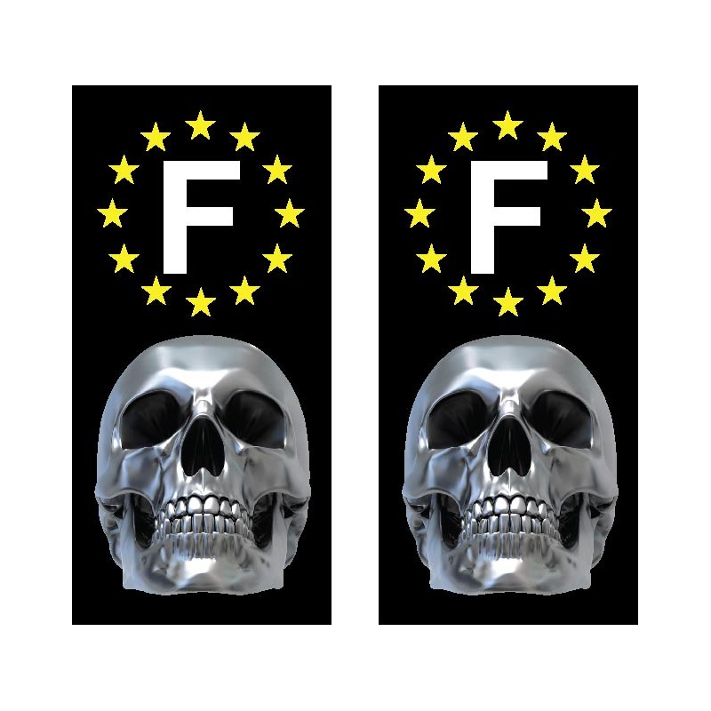 2 Stickers autocollant plaque d immatriculation Skull